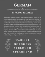 German personalized name art with origin story in gray