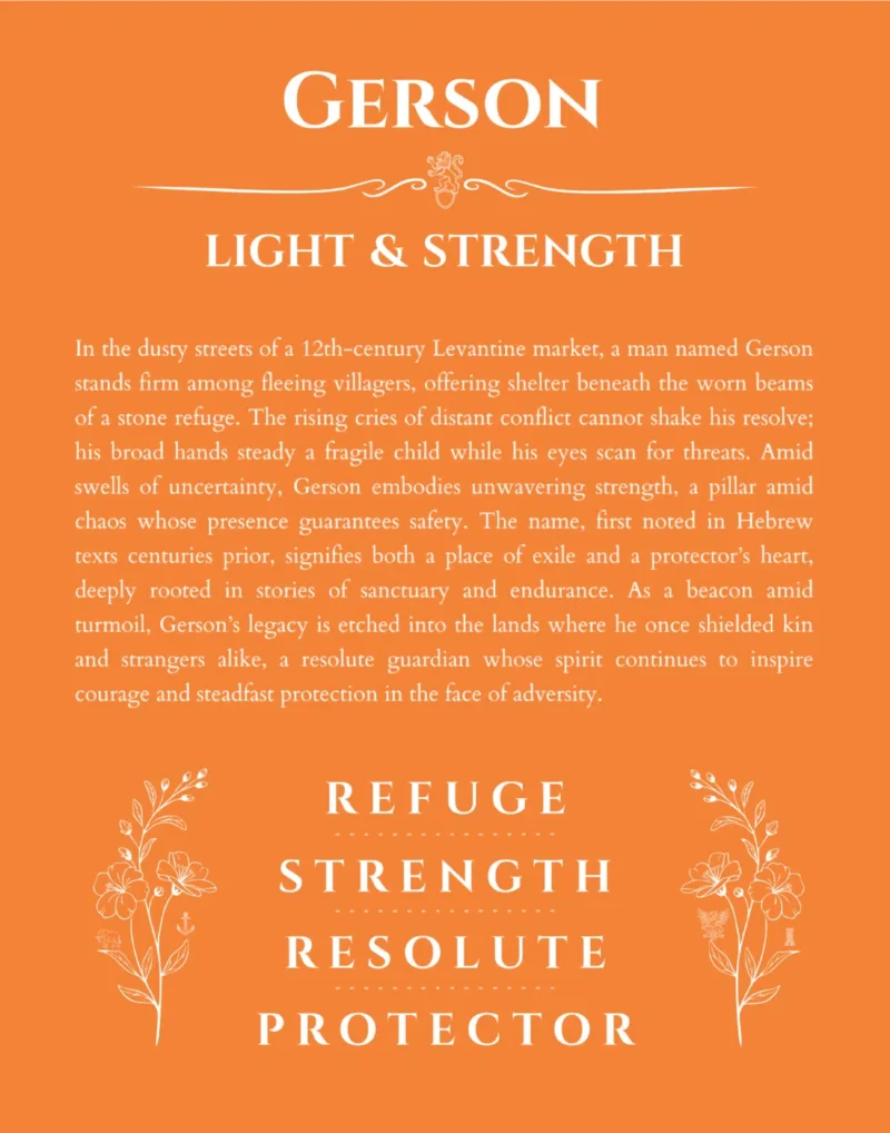 Gerson personalized name print with origin and traits in orange