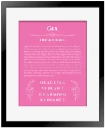 Gia custom name print for wall display in pink with black matte frame