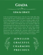Giada name origin print with meaning and traits in dark green