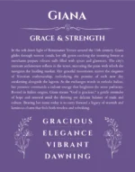 Giana name origin print with meaning and traits in purple