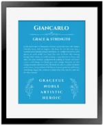 Giancarlo custom name meaning print in blue with black matte frame