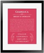 Gianluca name meaning gift print in red with black matte frame