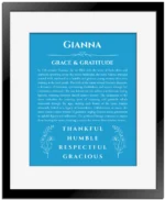 Gianna name meaning gift print in blue with black matte frame