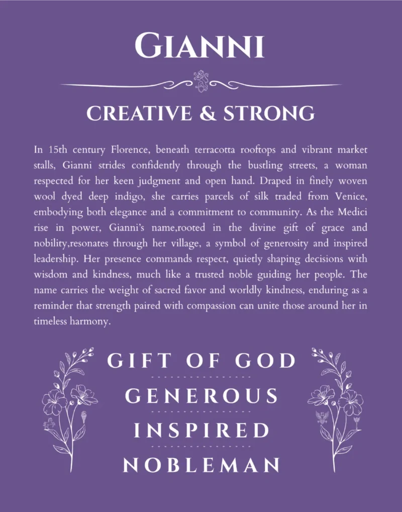 Gianni custom name art showing meaning and origin in purple