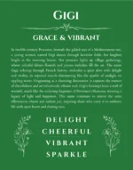 Gigi personalized name print with origin and traits in dark green