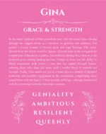 Gina personalized name art with origin story in pink