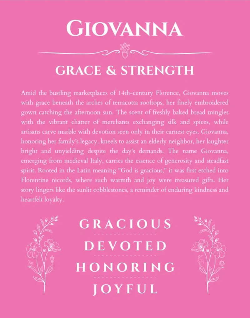 Giovanna personalized name art with origin story in pink