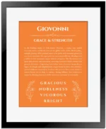 Giovonni name meaning gift print in orange with black matte frame