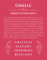 Giselle custom name art showing meaning and origin in red