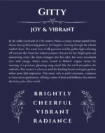 Gitty name origin print with meaning and traits in navy blue