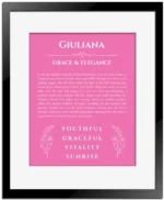 Giuliana custom name print for wall display in pink with black matte frame