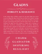 Gladys name origin print with meaning and traits in red