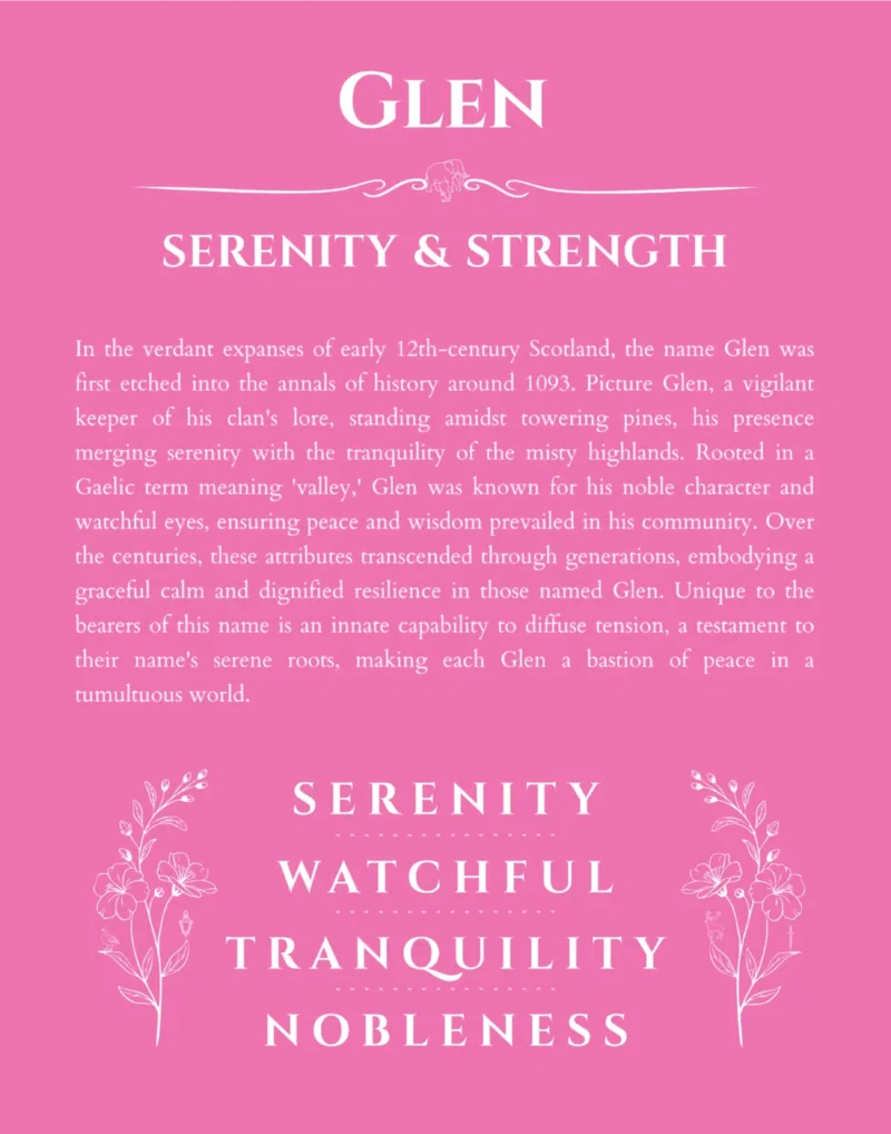 Glen custom name meaning print in pink