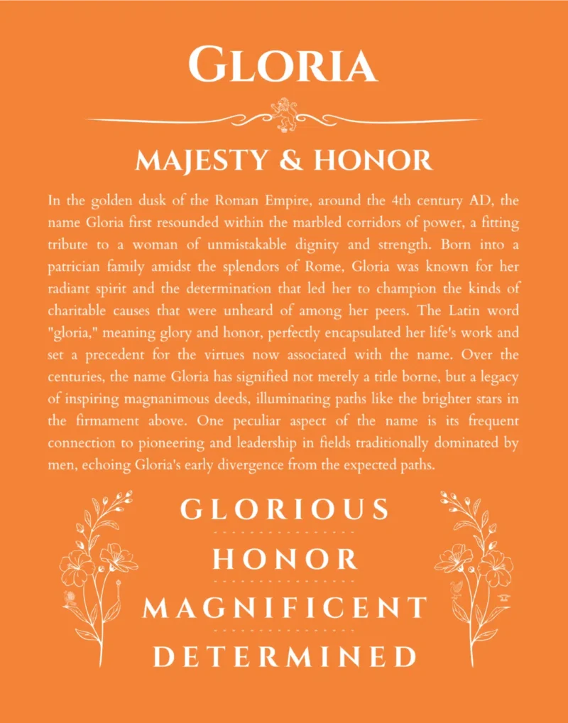 Gloria personalized name print with origin and traits in orange