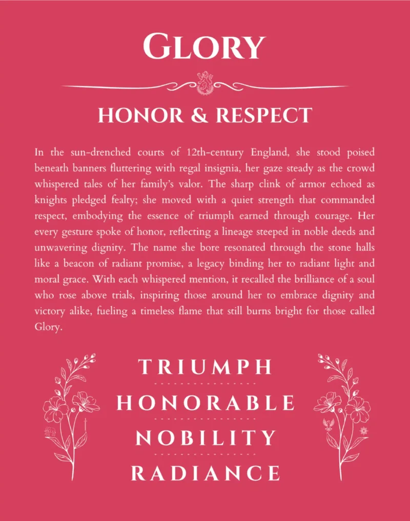 Glory personalized name print with origin and traits in red