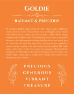 Goldie custom name art showing meaning and origin in orange