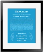 Gracelyn personalized name meaning print in blue with black matte frame