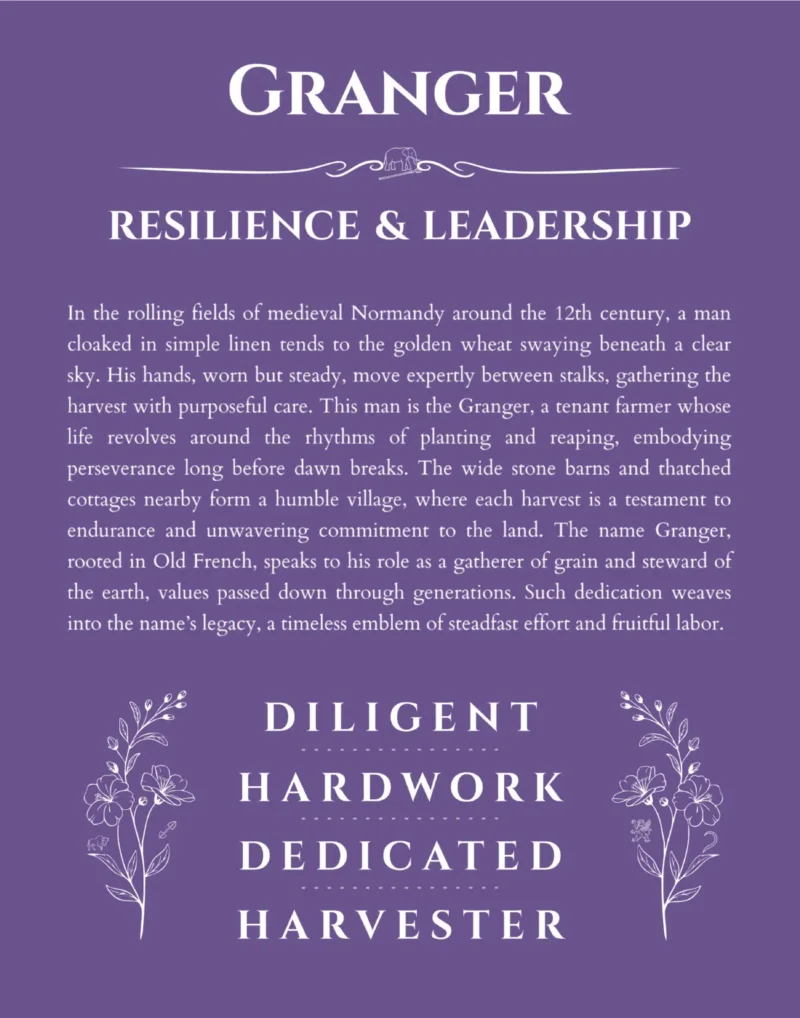 Granger personalized wall art with the story of your name in purple