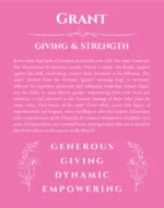 Grant personalized name art with origin story in pink