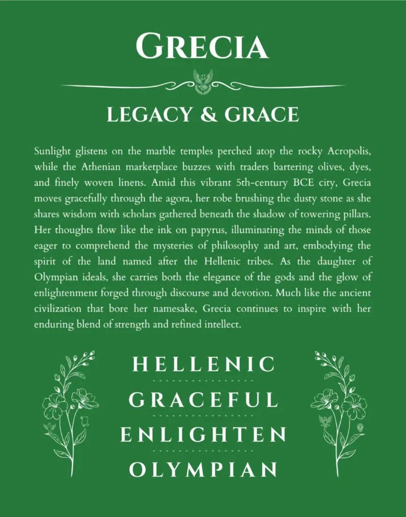 Grecia name meaning wall art by Get Your Story in dark green