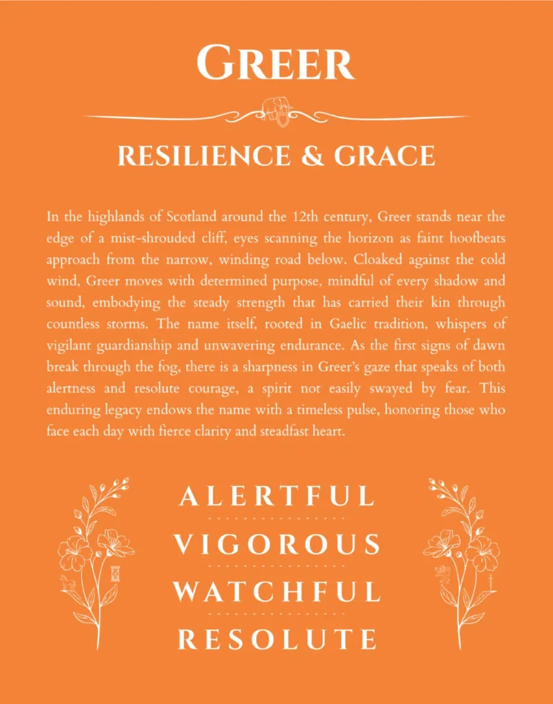 Greer personalized wall art with the story of your name in orange