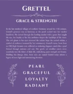 Grettel personalized wall art with the story of your name in purple