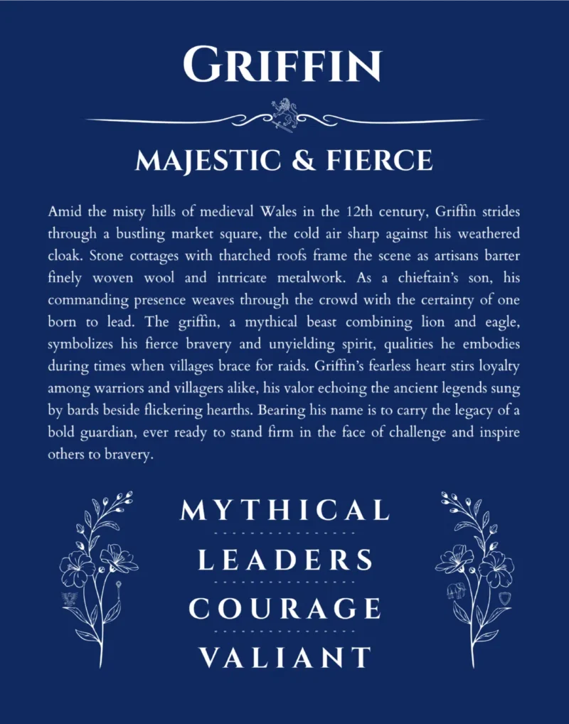 Griffin personalized name art with origin story in deep blue