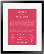 Gryffin personalized name meaning print in red with black matte frame