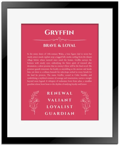 Gryffin personalized name meaning print in red with black matte frame