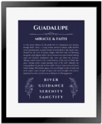 Guadalupe custom name print for wall display in navy blue with black matte frame