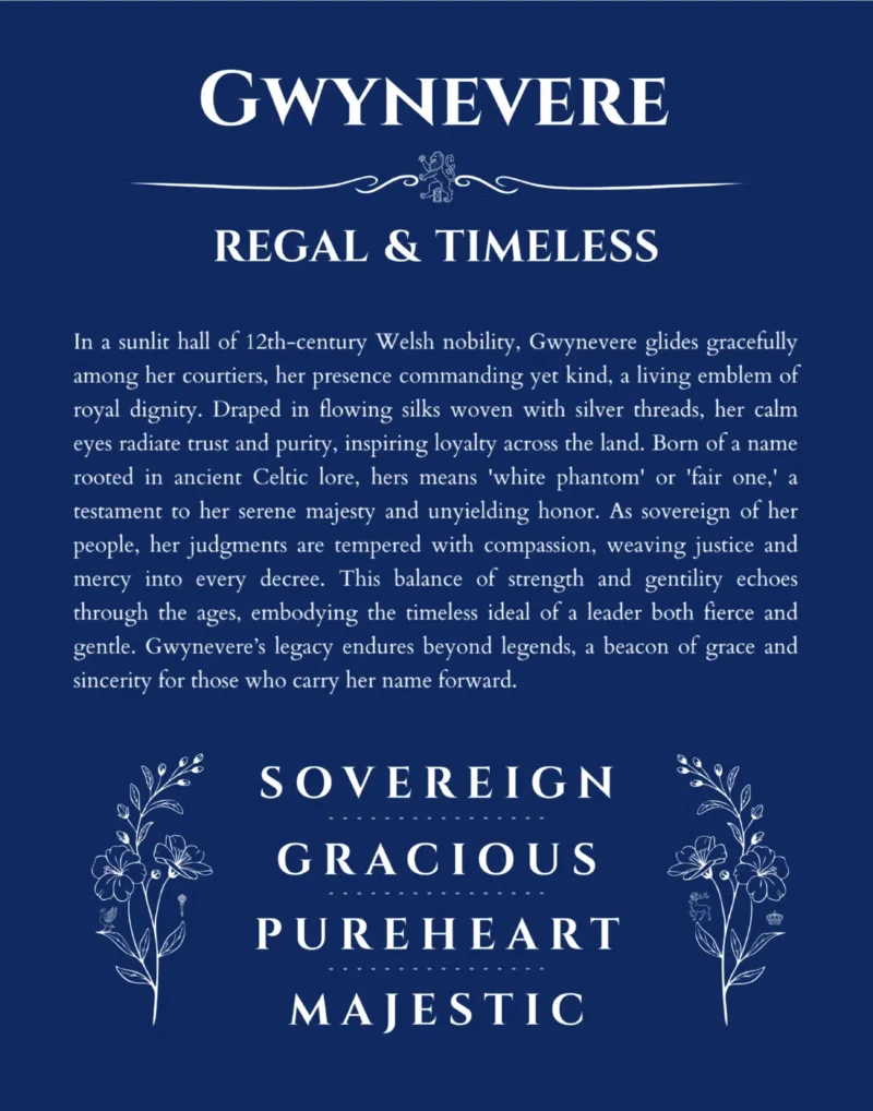 Gwynevere custom name meaning print in deep blue