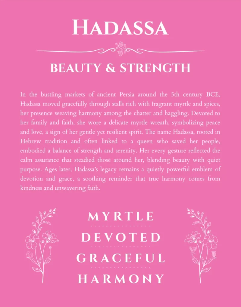 Hadassa personalized name print with origin and traits in pink