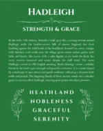 Hadleigh personalized name print with origin and traits in dark green
