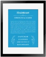 Hadrian name meaning gift print in blue with black matte frame