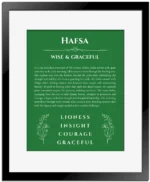 Hafsa name meaning wall art by Get Your Story in dark green with black matte frame