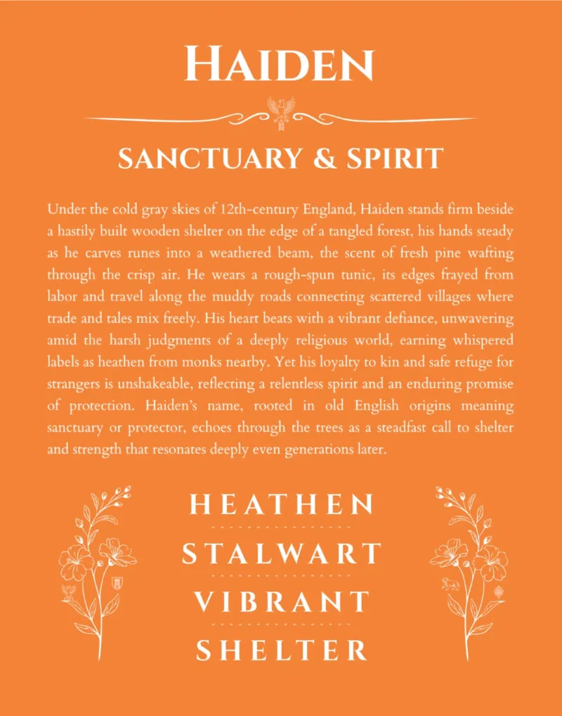 Haiden personalized name print with origin and traits in orange