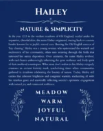 Hailey name origin print with meaning and traits in deep blue