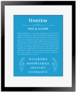 Hakeem name meaning gift print in blue with black matte frame