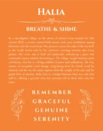 Halia name origin print with meaning and traits in orange
