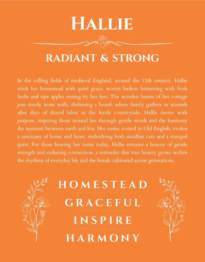 Hallie custom name print for wall display in orange