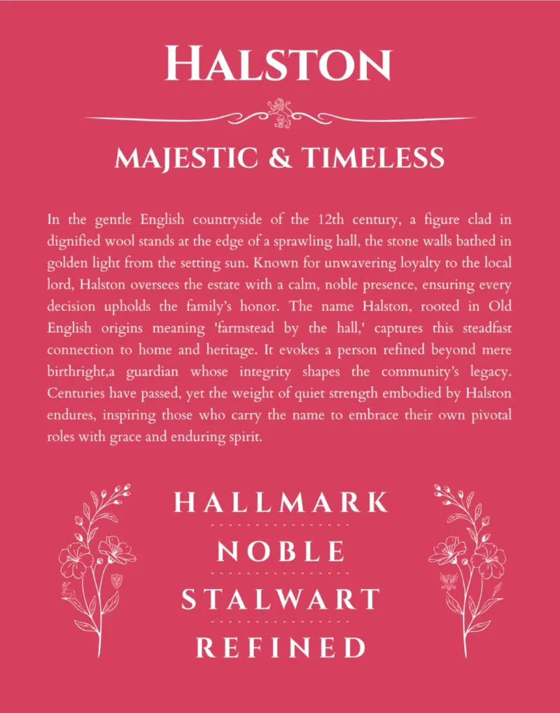 Halston personalized name art with origin story in red