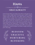 Hana personalized name print with origin and traits in purple