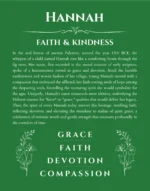 Hannah personalized name art with origin story in dark green