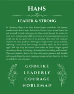 Hans personalized name meaning print in dark green