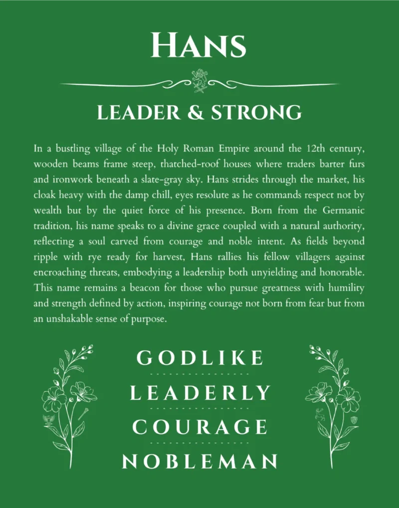 Hans personalized name meaning print in dark green