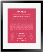 Harlee custom name meaning print in red with black matte frame