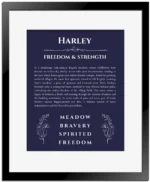 Harley custom name print for wall display in navy blue with black matte frame