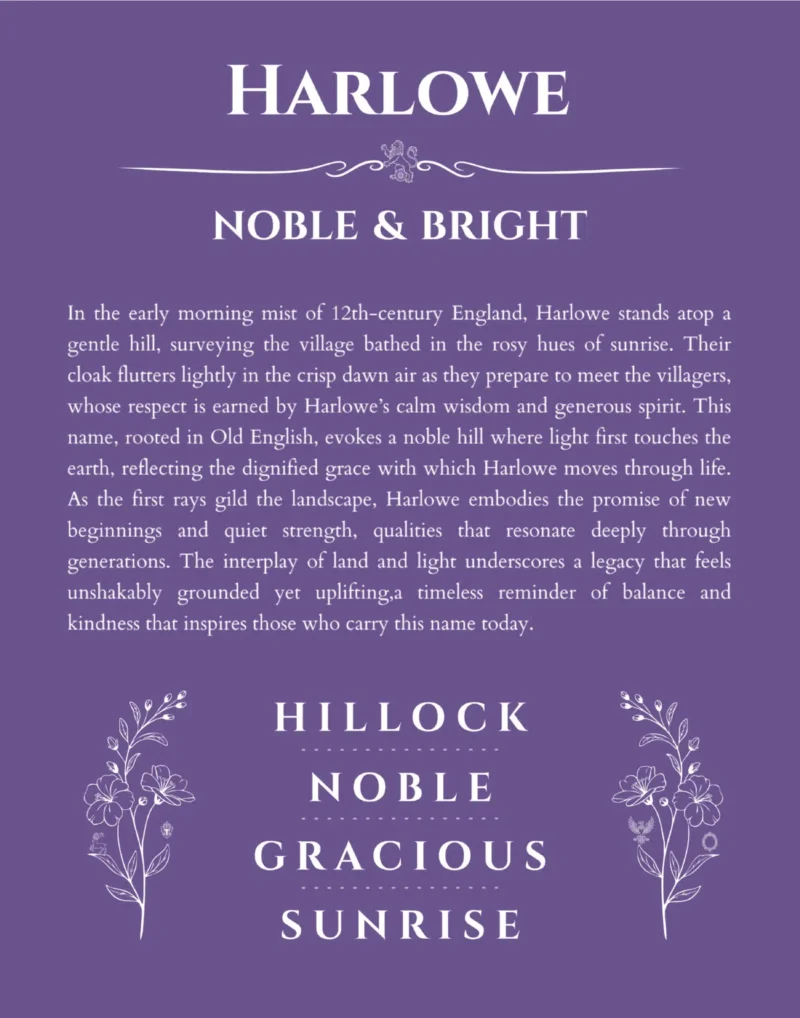 Harlowe name meaning gift print in purple