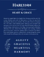 Harlynn name origin print with meaning and traits in deep blue